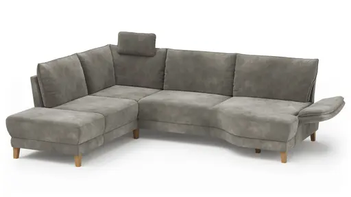 Sofa Stamford - inkl. Armlehne verstellbar und Kopfstütze, Ecksofa 2-sitzig und Abschlusshocker links mit 3,5-Sitzer, Bogen rechts, Stoff, Anthrazit