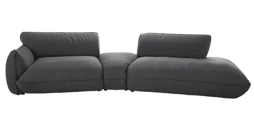 Trapezsofa Fluffy - 2-Sitzer mit Trapezelement und Abschlussteil inkl. Rückenlehne verstellbar, Stoff, Anthrazit