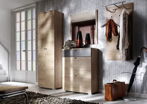 Garderobenset - Bardolino Eiche, Dekor, Frontabsetzung Lava Matt