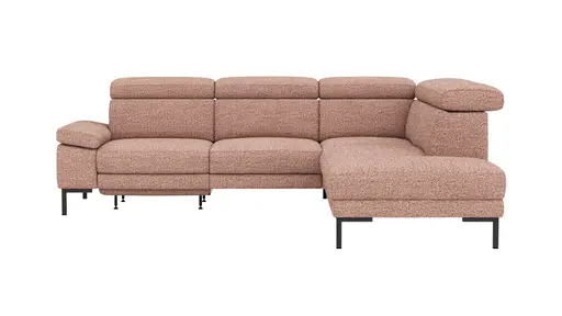 Ecksofa Hudson - 2,5-Sitzer mit Ecke rechts, inkl. Kopfteil/Armlehne verstellbar und Sitzvorzug/Relaxfunktion (motorisch), Stoff, Kupfer