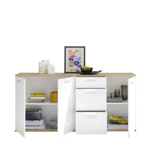 Kommode - B ca. 180 cm, Weiß, Artisan Eiche Nachbildung