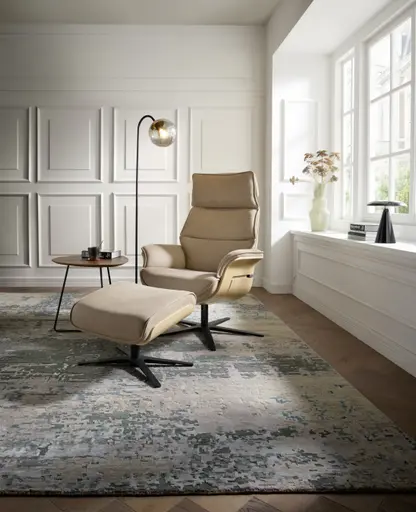 Relaxsessel Perano - Drehbar, Wildeiche hell, Leder, Beige