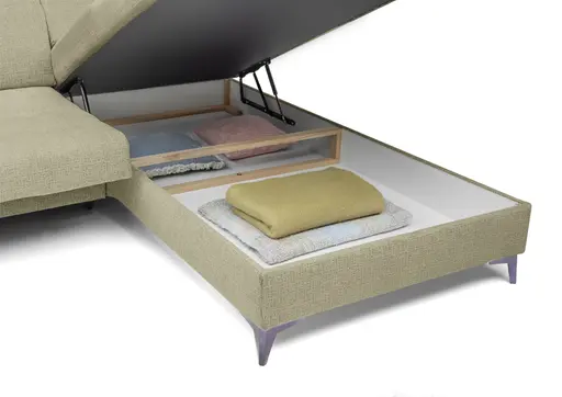 Ecksofa -2-Sitzer mit Ecke rechts, Kopfteil verstellbar, Sitztiefe verstellbar motorisch, Stoff, Sand