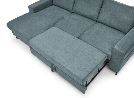 Ecksofa - Longchair links mit 2-Sitzer, Stoff, Azur