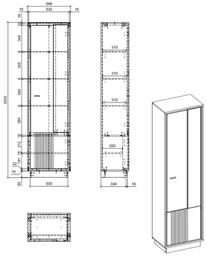 Vitrine - Eiche Dekor, Weiß Hochglanz
