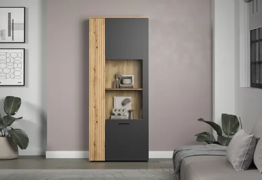 Vitrine - B ca. 80 cm, Anthrazit, Eiche Coast Evoke Nachbildung