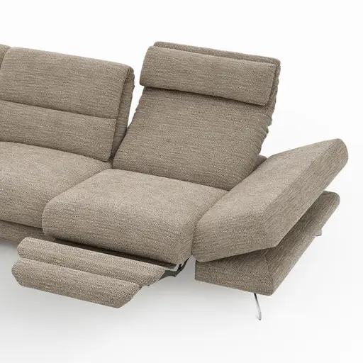 Ecksofa San Fernando - 2-Sitzer mit Ecke rechts, Armlehne verstellbar, Rückenlehne/Sitztiefe verstellbar, Relaxfunktion motorisch, Stoff, Latte