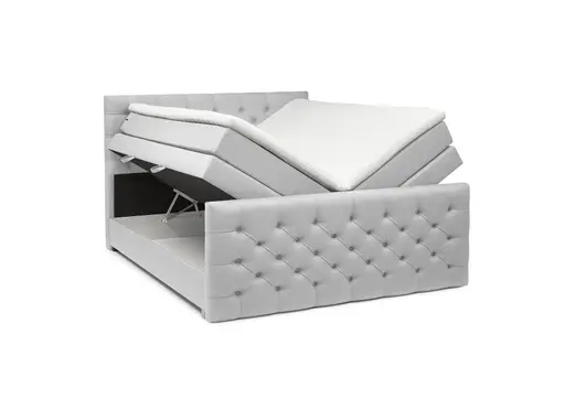 Boxspringbett SANDRIN E- Liegefläche ca. 200x200 cm, Stoff, Hellgrau, inkl. Stauraum und Fußteil