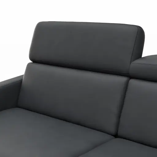 Sofa Paulina - 2,5-Sitzer, Kopfteil verstellbar, Leder, Schwarz