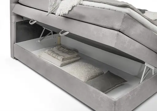 Boxspringbett SANDRIN A- Liegefläche ca. 200x200 cm, Stoff, Hellgrau, inkl. Stauraum