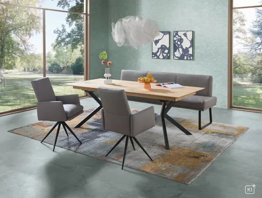 Esstisch Vavona - LB ca. 220x100 cm, beidseitig ausziehbar, Asteiche massiv, Bianco