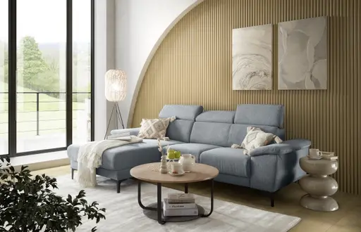 Ecksofa EZRA - Ecke links, 2-Sitzer inkl. Kopfteilverstellungen, Stoff, Dunkelgrau