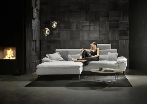 Ecksofa - Longchair links und 1,5-Sitzer, Stoff, Ecru