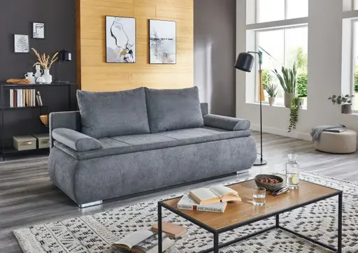 Schlafsofa- 2 Sitzer, Inkl. Bettkasten, Stoff, Grau