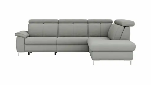 Ecksofa Cornella - 2-Sitzer mit Ecke rechts inkl. Relaxfunktion (motorisch) und Kopfteil verstellbar, Stoff, Hellgrau