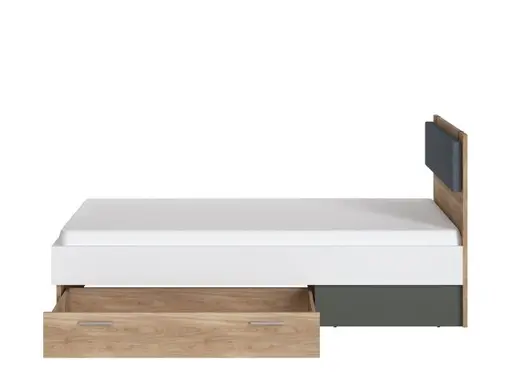 Bettgestell- Liegefläche ca. 120x200 cm, Eiche Dekor, Weiß, Graphit