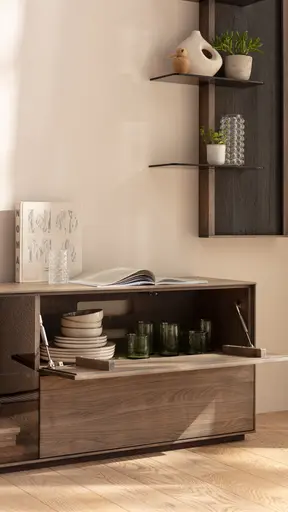 Mediaboard Saratoga - Buche massiv, silbergrau geölt