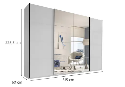 Schwebetürenschrank- B ca. 315 cm, Weiß, Spiegel