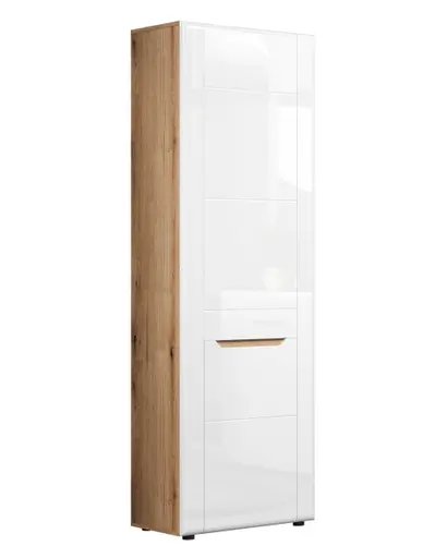 Garderobenschrank - B ca. 65 cm, Eiche Evoke Nachbildung, Weiß Hochglanz