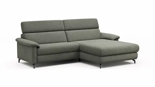 Ecksofa Paulina - 1-Sitzer mit Longchair rechts, Kopfteil verstellbar, Stoff, Khaki