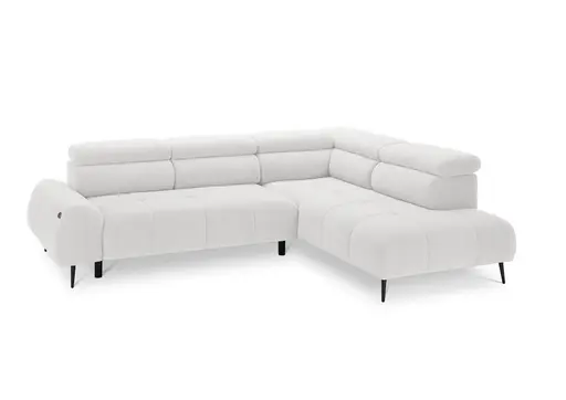 Ecksofa - 2-Sitzer mit Ecke rechts, Sitzvorzug motorisch, Kopfteil verstellbar, Stoff, Weiß
