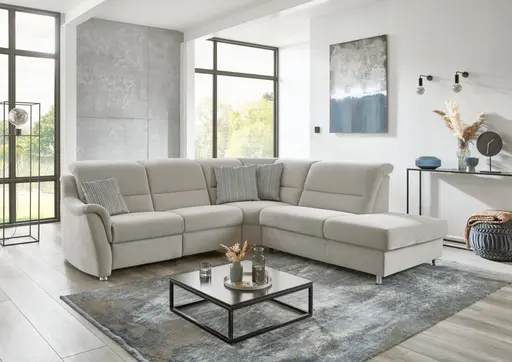 Ecksofa - 2,5-Sitzer mit Ecke rechts, Kopfteil verstellbar, Stoff, Silbergrau