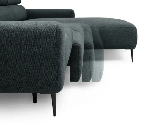 Ecksofa - 2-Sitzer mit Longchair rechts, Sitzvorzug motorisch, Kopfteil verstellbar, Stoff, Blaugrün