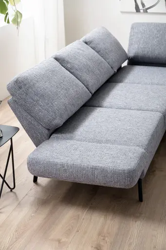 Ecksofa - 2-Sitzer mit Ecke rechts, Rückenlehne/Armlehne verstellbar (manuell), Drehsitz (manuell), Flachgewebe, Graublau