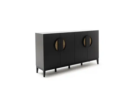 Sideboard Jyn - BHT ca. 197x109x46 cm, Lack, Schwarz