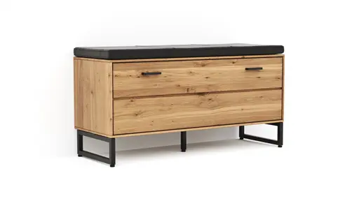 Garderobenbank Blackpool - Eiche massiv mit Sitzkissen schwarz