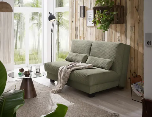 Schlafsofa EASY Optik A - 2-Sitzer ohne Armlehne, 140 cm inkl. Schlaffunktion, Cord, Dunkelgrün