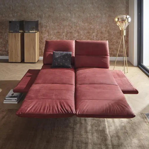 Sofa Lucero - 2,5-Sitzer inkl. Rückenlehne/Armlehne/Sitztiefe verstellbar und drehbares Sitzelement, Leder, Weinrot