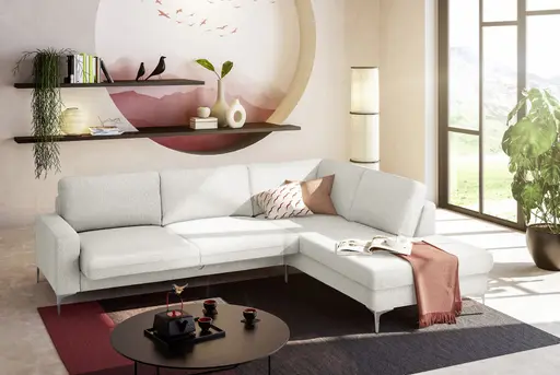 Ecksofa CALM 2.0 - 2,5-Sitzer mit Ecke rechts, Schlaffunktion mit Bettkasten, Stoff, Natur