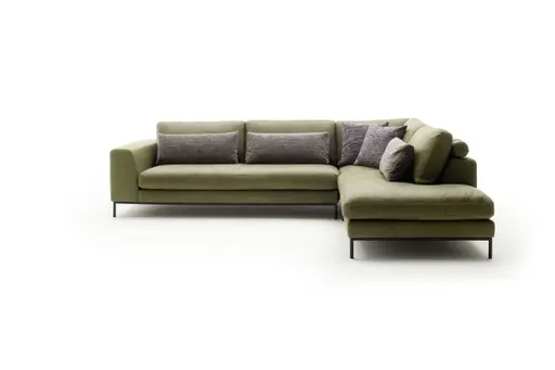 Ecksofa Solano - 2,5-Sitzer mit Ecke rechts, Leder, Olive, Relingfuß