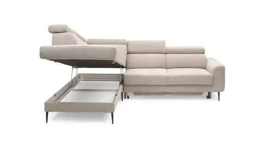 Ecksofa CHARIS - Ecke links, 2-Sitzer inkl. Schlaffunktion und Bettkasten, Microfaser, Sand