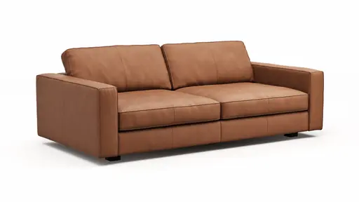 Sofa Aprino 2 - 3,5-Sitzer L, Dickleder, Cognac, Armlehne Block schmal