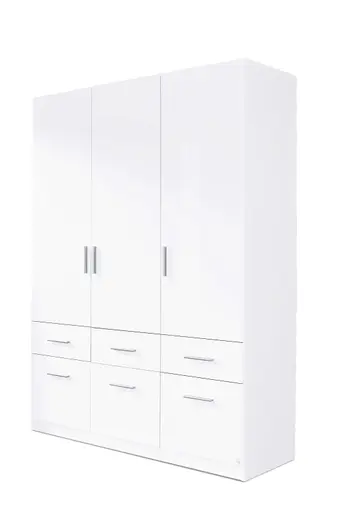 Drehtürenschrank- B ca. 136 cm, Weiß, Weiß Hochglanz