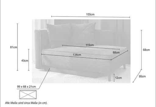 Recamiere JADYN - inkl. Schlaffunktion mit Bettkasten, Stoff, Taupe