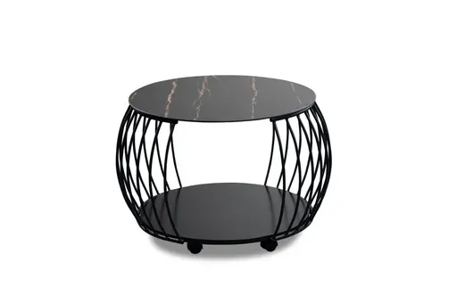Couchtisch - Ø/H ca. 60x46 cm, Stein dunkel, Schwarz