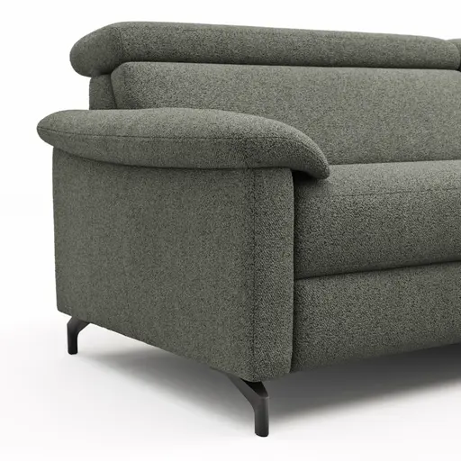 Ecksofa Paulina - 1-Sitzer mit Longchair rechts, Kopfteil verstellbar, Stoff, Khaki