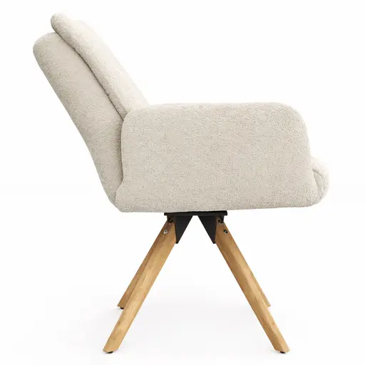 Armlehnstuhl Evania - Dreh und Relax-Funktion, niedriger Rücken, Stoff, Creme