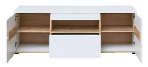 Wohnwand - mit Beleuchtung, Weiß, Artisan Eiche Nachbildung