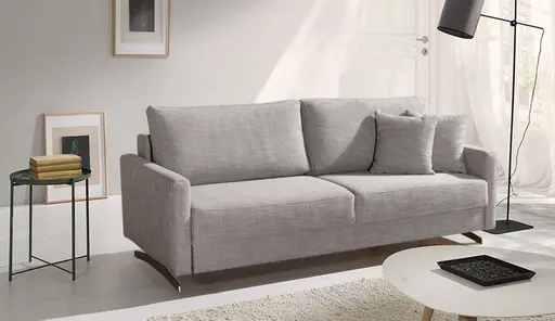 Querschläfer - Schlaffunktion mit Bettkasten (manuell), Flachgewebe, Grau