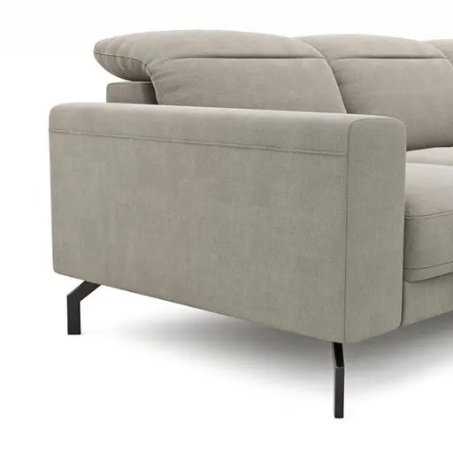 Ecksofa Rockport B - 2,5-Sitzer mit Longchair rechts inkl. Kopfteil/Sitztiefe verstellbar, Stoff, Khaki
