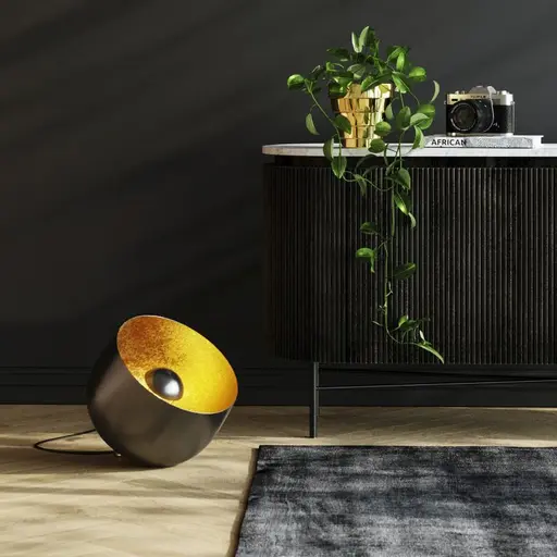 Bodenleuchte- DH ca. 35x31 cm, Stahl vernickelt, Schwarz, Gold