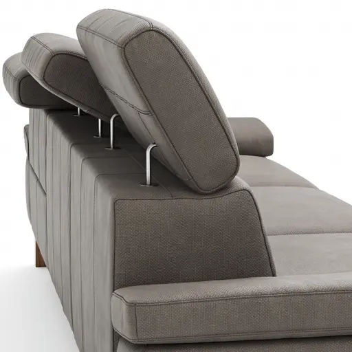 Ecksofa Hudson - Longchair links mit 2,5-Sitzer, inkl. Kopfteil/Armlehne verstellbar und Relaxfunktion (motorisch), Stoff, Steingrau