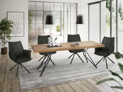 Esstisch - LB ca. 220x100 cm, Wildeiche massiv geölt, Baumkante, Schwarz