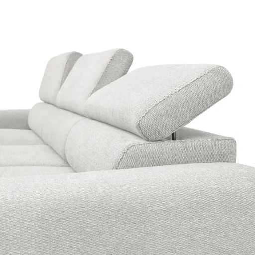 Ecksofa - Longchair links mit 2-Sitzer, Sitzvorzug motorisch, Kopfteil verstellbar, Stoff, Creme