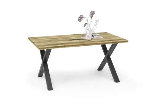 Esstisch - LB ca. 160x90 cm, Plankeneiche, Schwarz