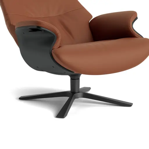Relaxsessel Avina - Drehbar inkl. Rücken und Kopfteilverstellung, Leder, Cognac, Holzschale Schwarz